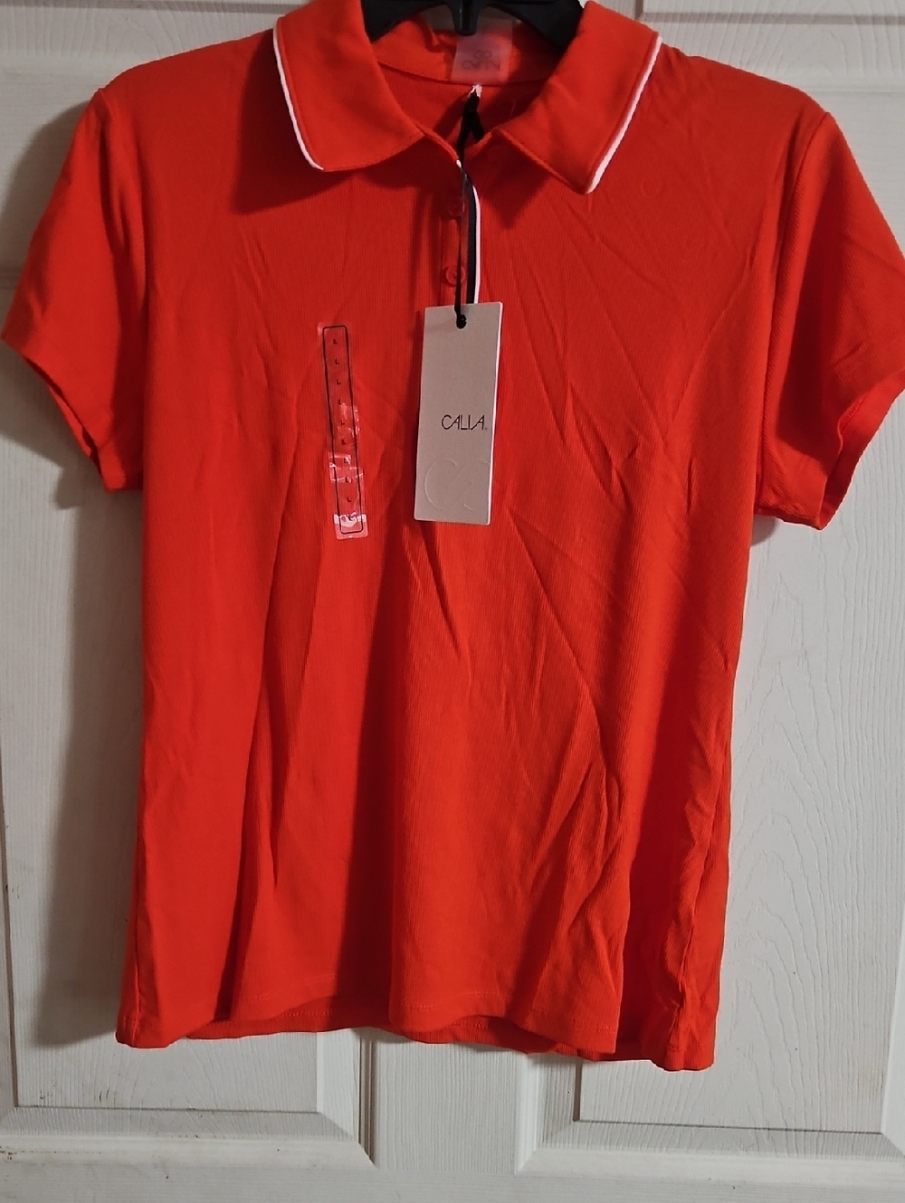 CALIA Women's Golf Rib Short Sleeve Polo: FRESH RED: NEW WITH TAGS: SIZE L
